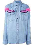 Forte Couture Glitter Eye Appliqué Denim Shirt, Women's, Size: Small, Blue, Cotton