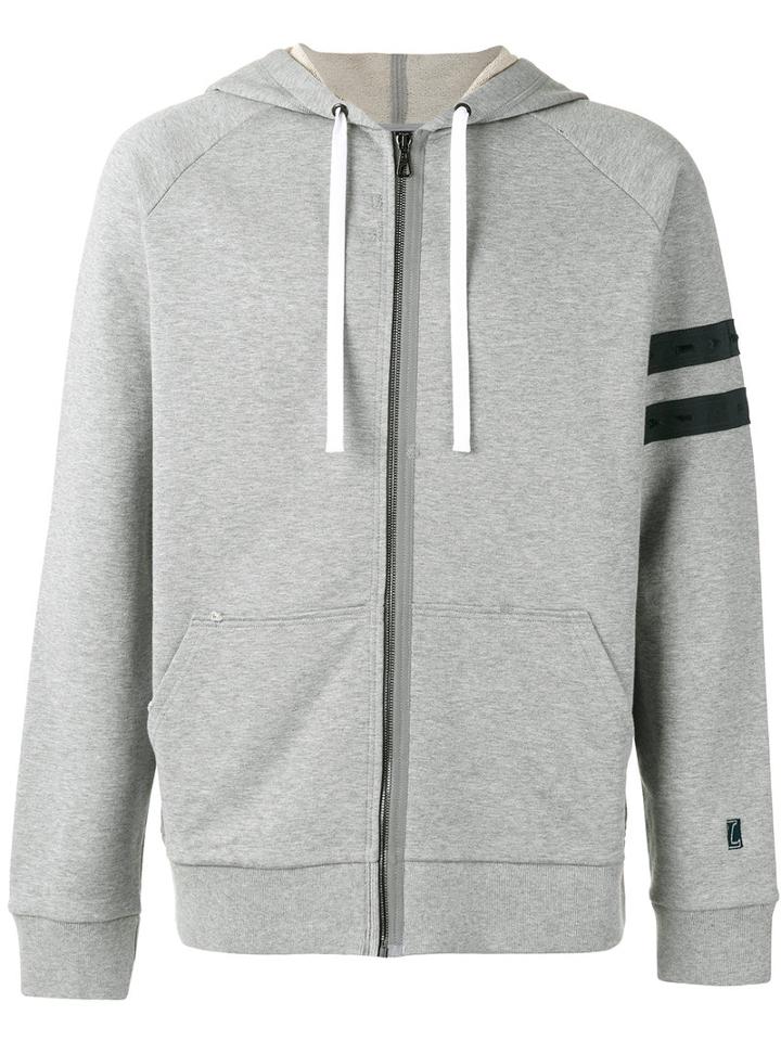 Lanvin Striped Sleeve Zip Hoodie, Men's, Size: Xl, Grey, Cotton/spandex/elastane/polyester