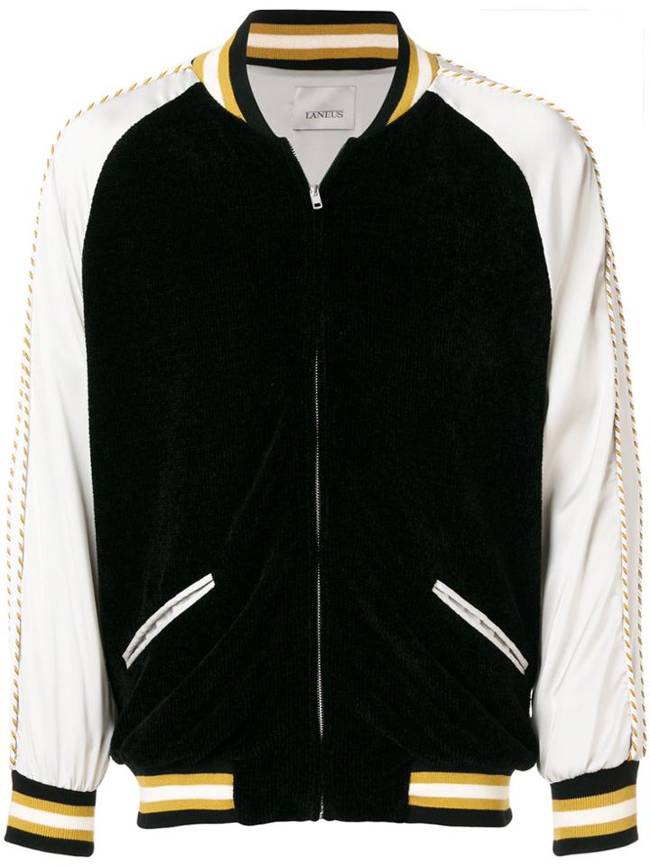 Laneus Colour Block Bomber Jacket - Black
