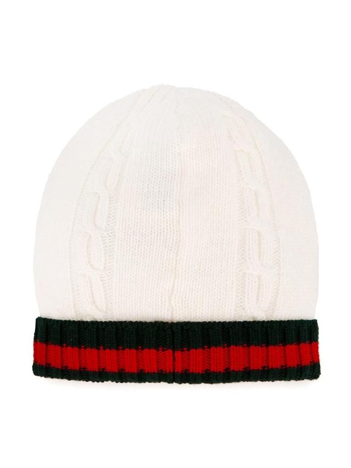 Gucci Kids Web Knitted Beanie, Boy's, Size: 54 Cm, White