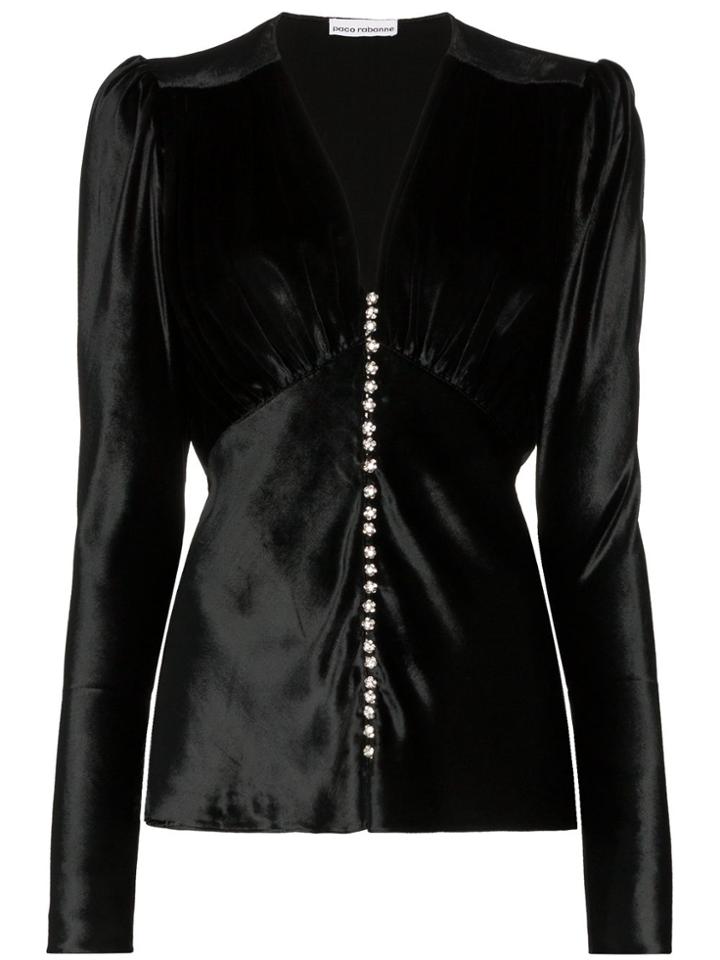 Paco Rabanne Silk V-neck Button-down Blouse - Black