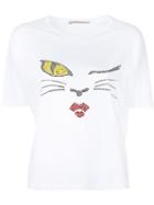 Ermanno Scervino Cat Motif T-shirt, Women's, Size: 38, White, Cotton/glass/brass