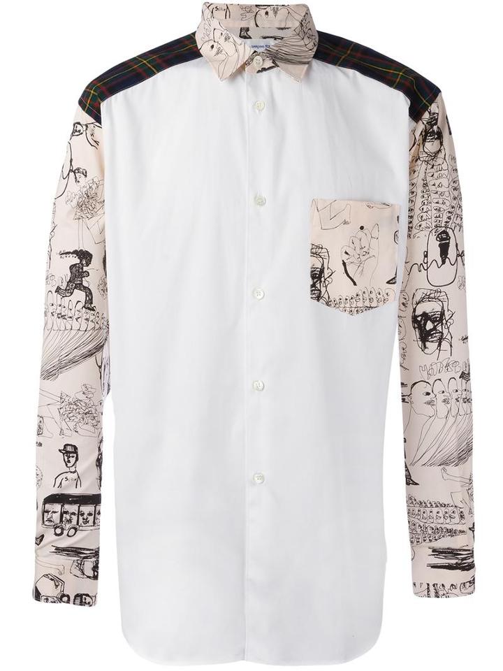 Comme Des Garçons Shirt Sketch Print Shirt, Men's, Size: Small, White, Cotton/wool