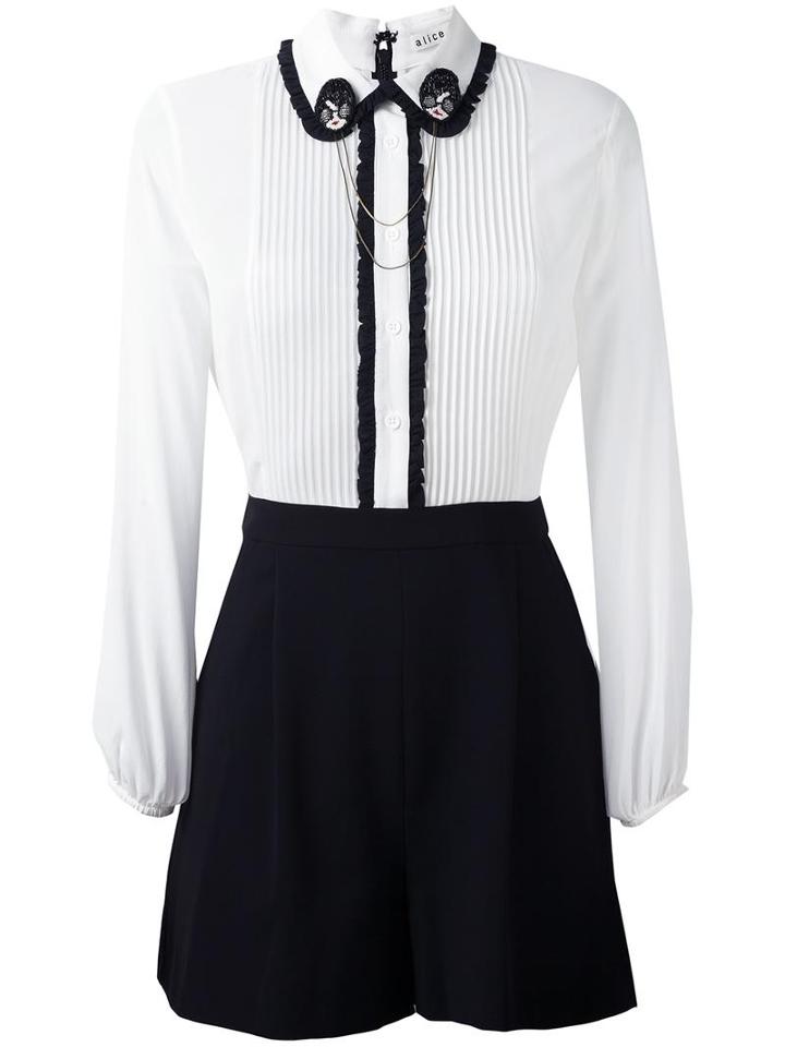 Alice+olivia Shirt Short Playsuit, Women's, Size: 6, White, Polyester/spandex/elastane/silk