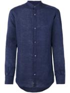 Ermenegildo Zegna - Long Sleeved Collarless Shirt - Men - Linen/flax - Xl, Blue, Linen/flax