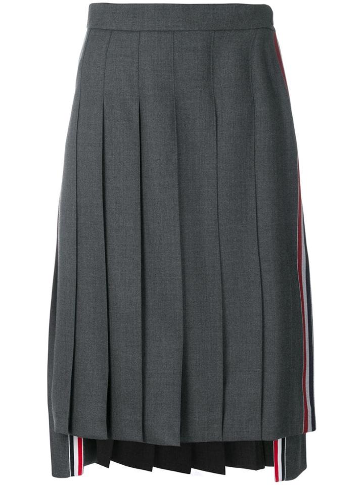 Thom Browne Striped Below-knee Pleated Skirt - Grey