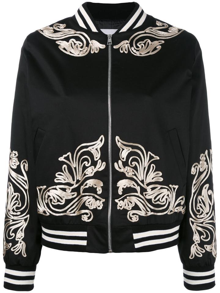 Gaelle Bonheur - Metallic Application Bomber Jacket - Women - Cotton/spandex/elastane - 1, Black, Cotton/spandex/elastane