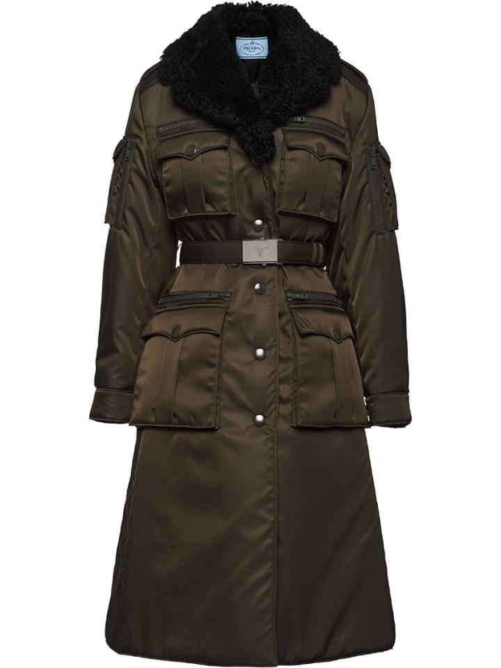 Prada Gabardine Belted Coat - Green