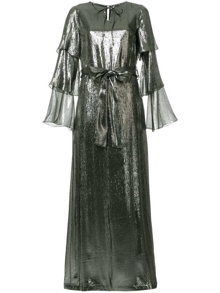 Osman Tie Waist Maxi Dress With Tiered Sleeves - Metallic