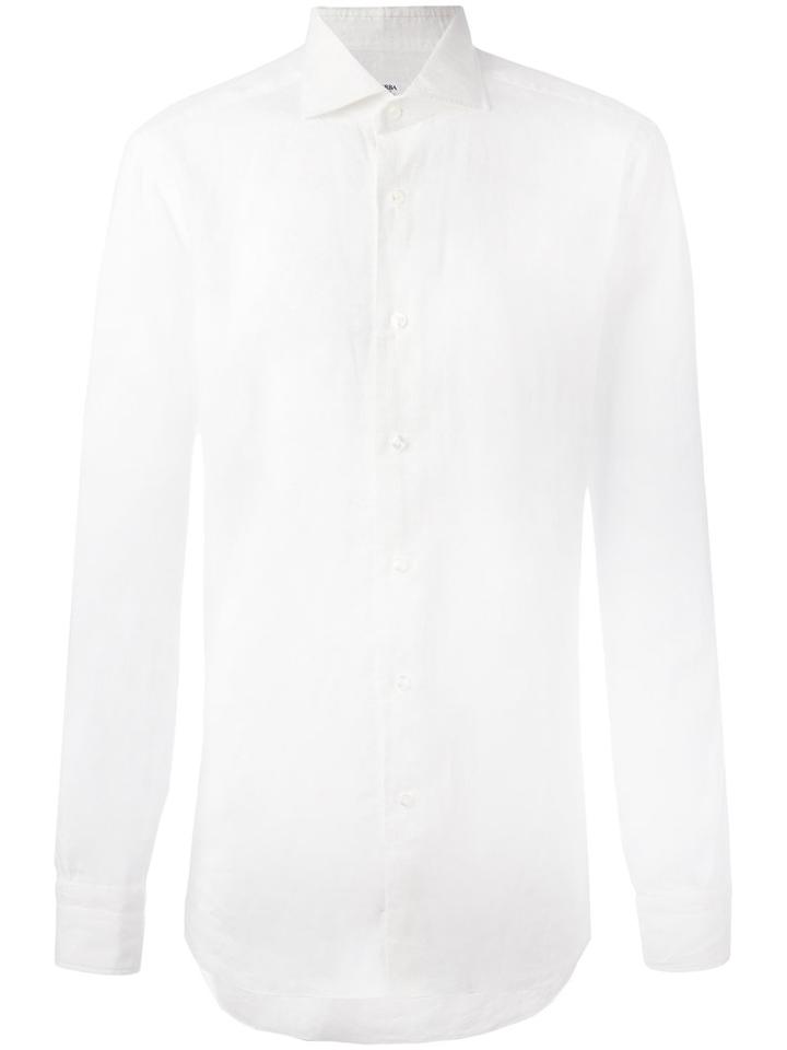 Barba Classic Button-up Shirt, Men's, Size: 41, White, Linen/flax
