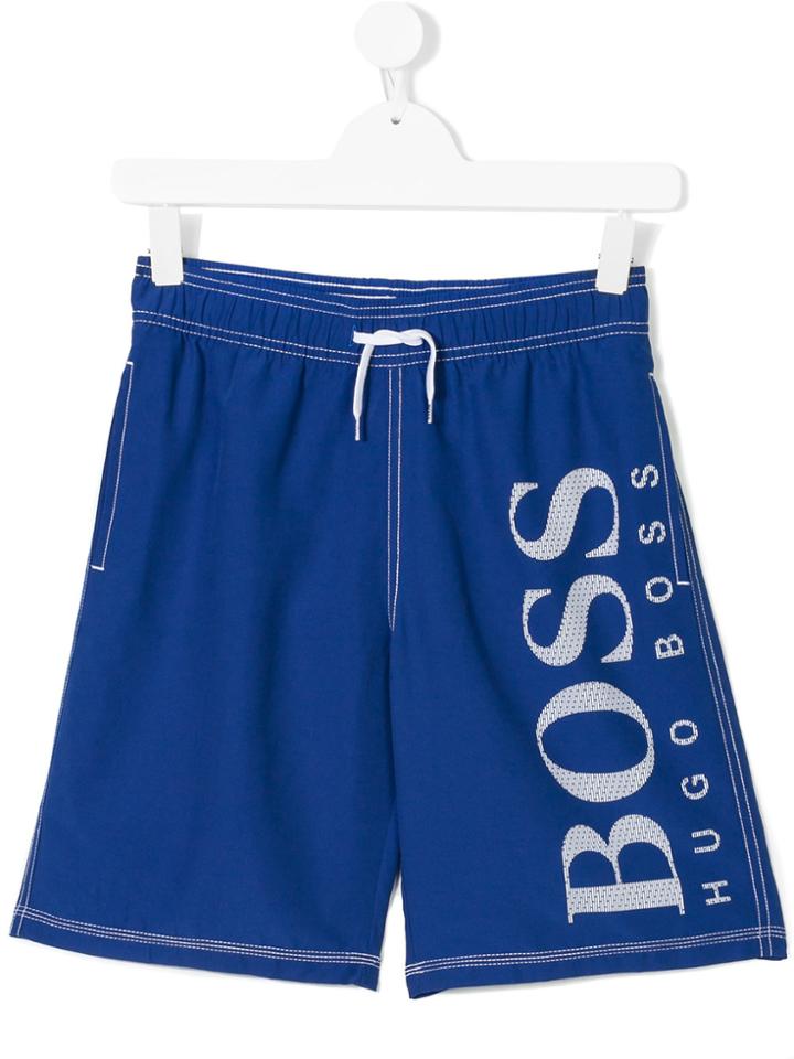 Boss Kids Logo Print Drawstring Shorts - Blue