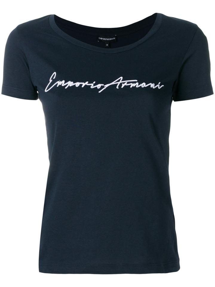 Emporio Armani Logo Embroidered Slim Fit T-shirt - Blue
