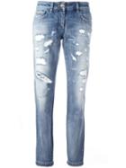 Philipp Plein Distressed Straight Leg Jeans, Women's, Size: 25, Blue, Cotton/spandex/elastane/polyester