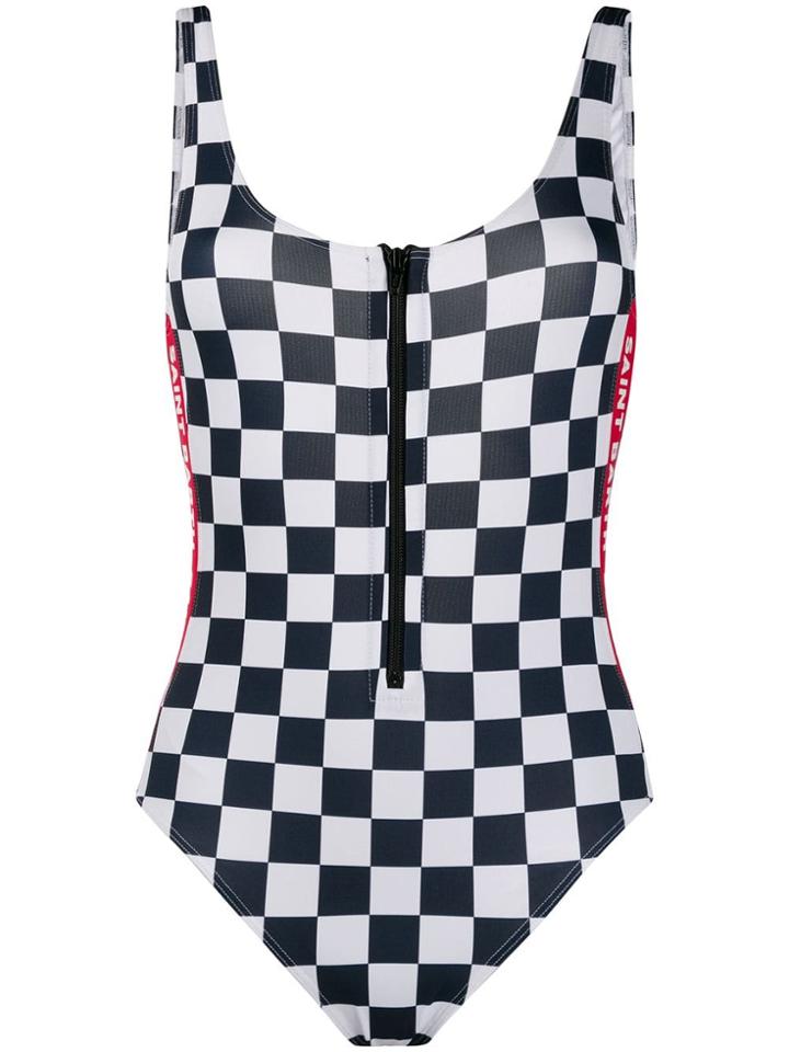Mc2 Saint Barth Checkered Zip Front Swimsuit - Blue