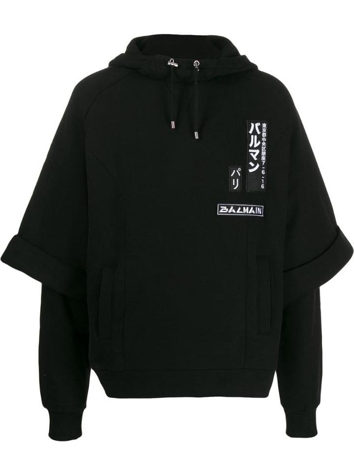 Balmain Japanese Embroidered Logo Hoodie - Black