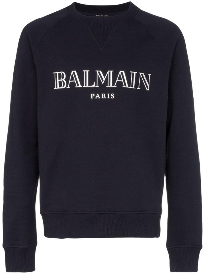 Balmain Crew Neck Logo Cotton Sweatshirt - Blue
