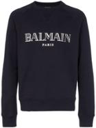 Balmain Crew Neck Logo Cotton Sweatshirt - Blue