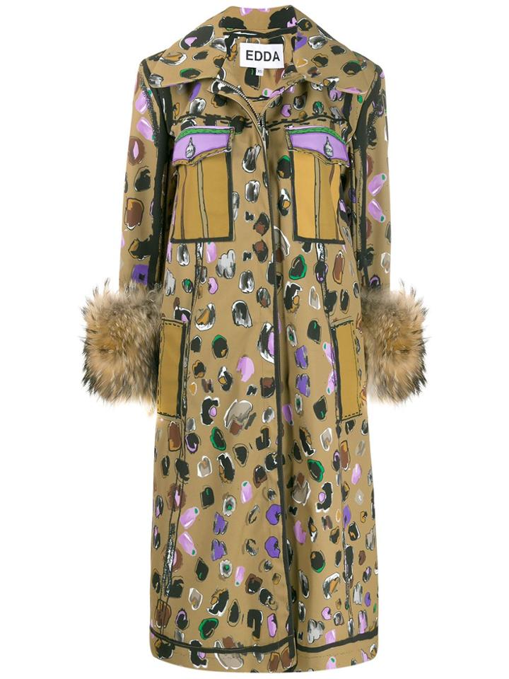Edda Johanne Abstract Print Coat - Brown