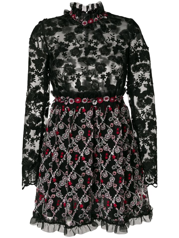 Giamba Embroidered Floral Dress - Black
