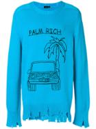 Riccardo Comi Distressed Palm Rich Sweater - Blue
