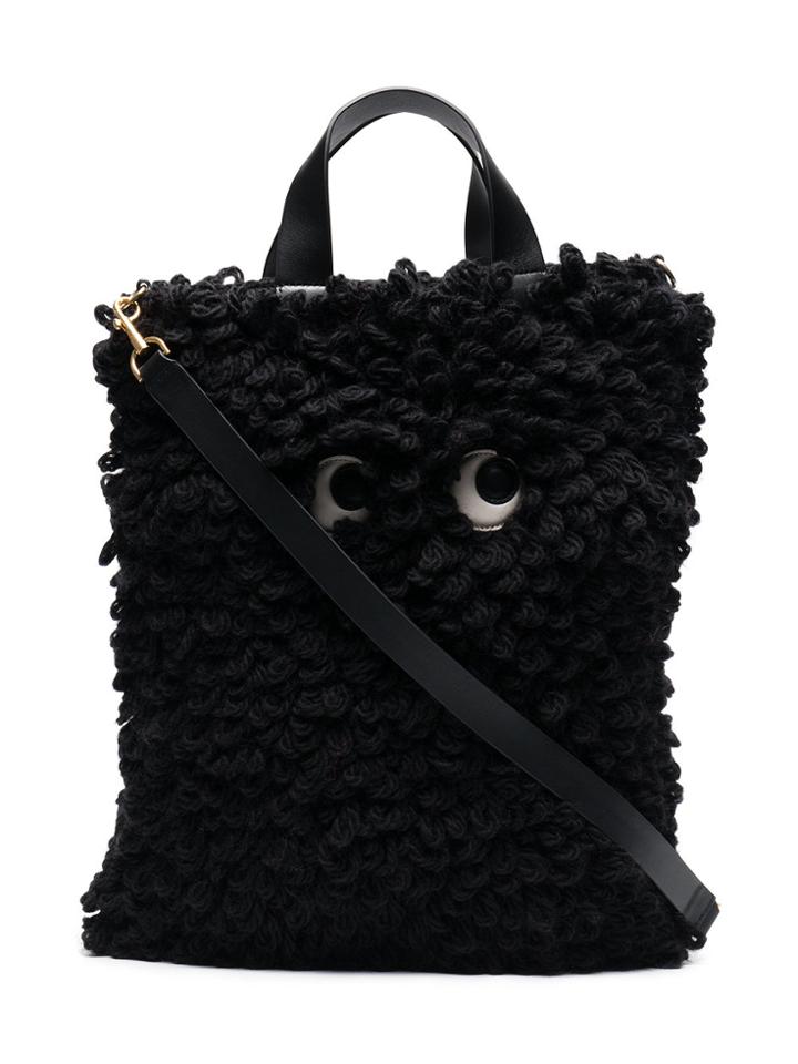 Anya Hindmarch Black Wool Shag Shop Shopper Bag
