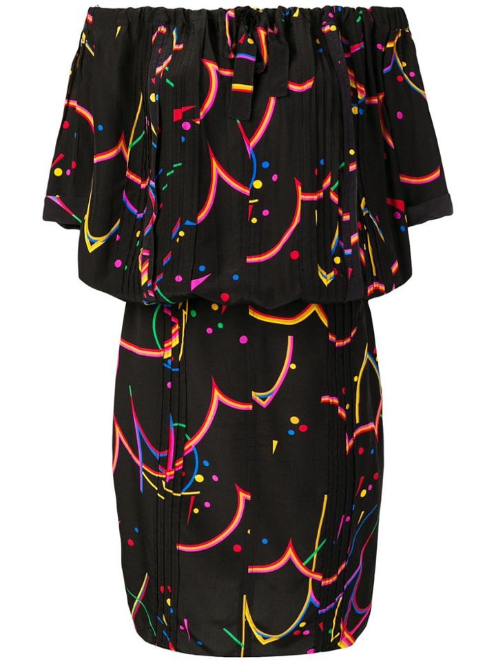 Prada Vintage Off-shoulder Printed Dress - Black