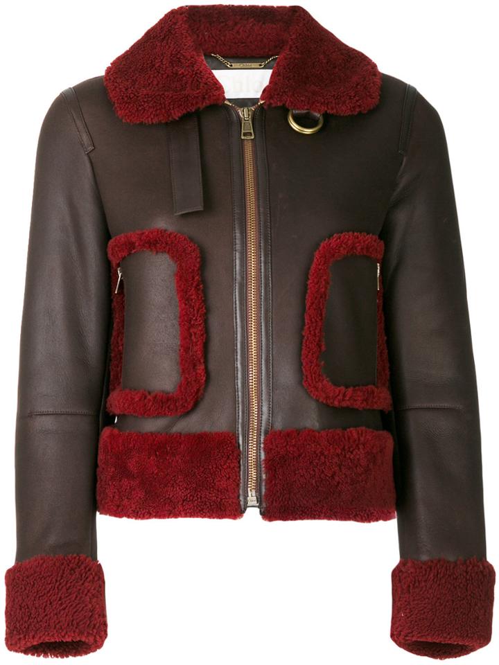 Chloé Shearling Trim Leather Jacket - Brown