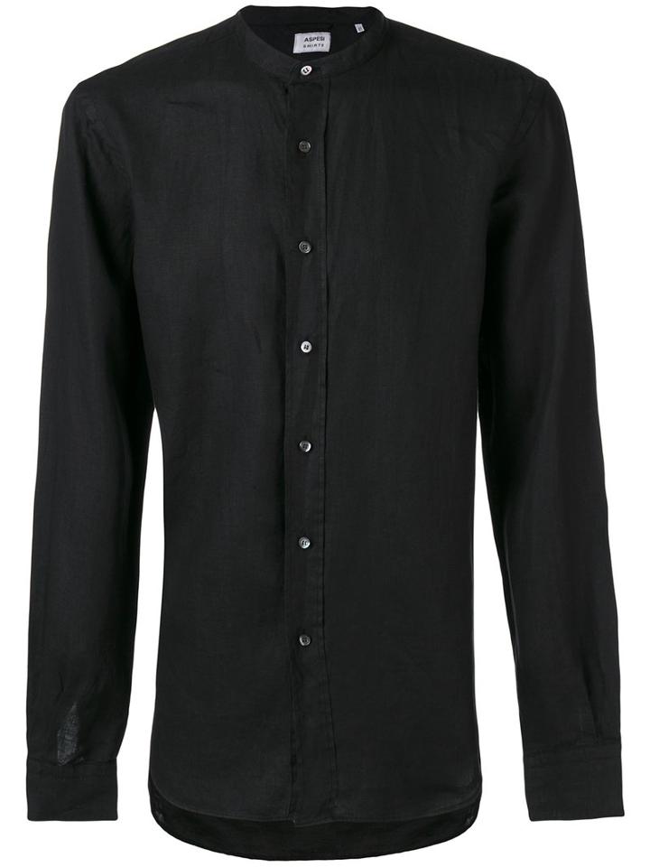 Aspesi - Band Collar Shirt - Men - Linen/flax - 41, Black, Linen/flax