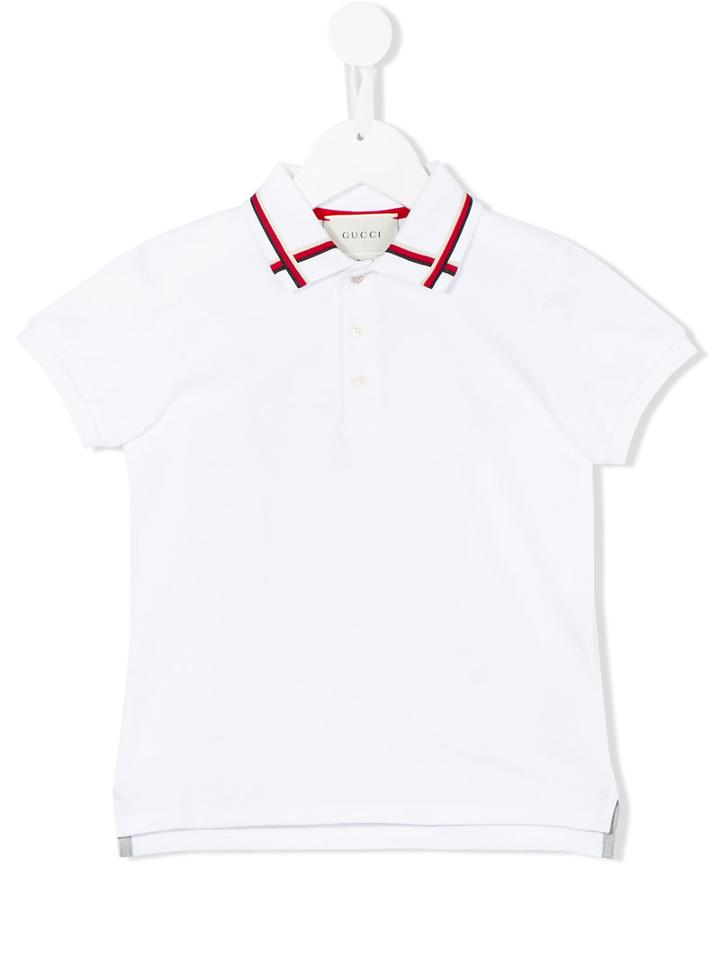 Gucci Kids Stripe Neck Polo Shirt, Toddler Boy's, Size: 5 Yrs, White