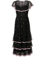 Red Valentino Red Valentino Embroidered Tulle Long Dress - Black