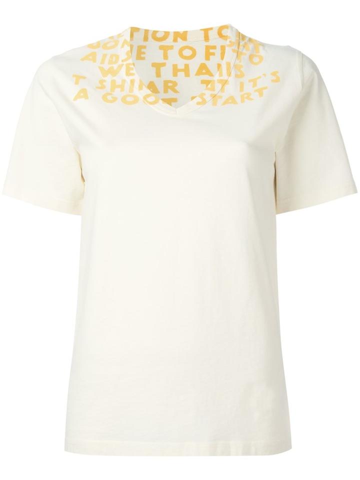 Maison Margiela Printed V-neck T-shirt, Women's, Size: Medium, Yellow/orange, Cotton
