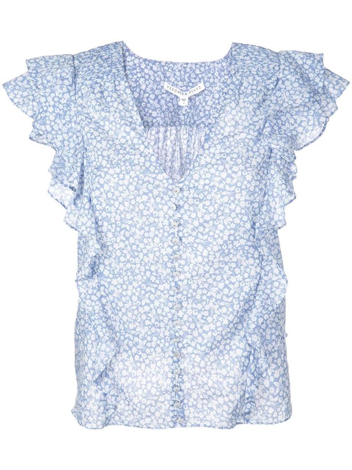 Veronica Beard Floral Ruffle Blouse - Blue