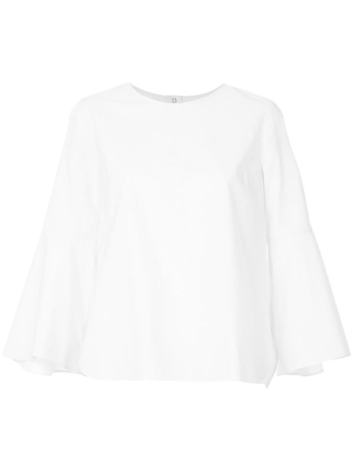 Le Ciel Bleu Bell Sleeve Striped Blouse - White