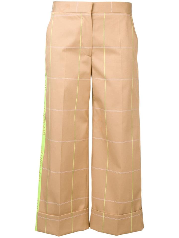 Off-white Check Wide Leg Trousers - Neutrals