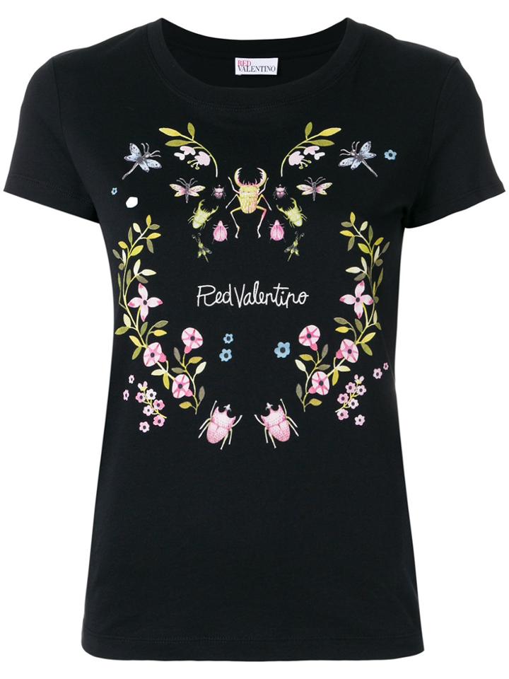 Red Valentino Insects & Flower Print T-shirt - Black