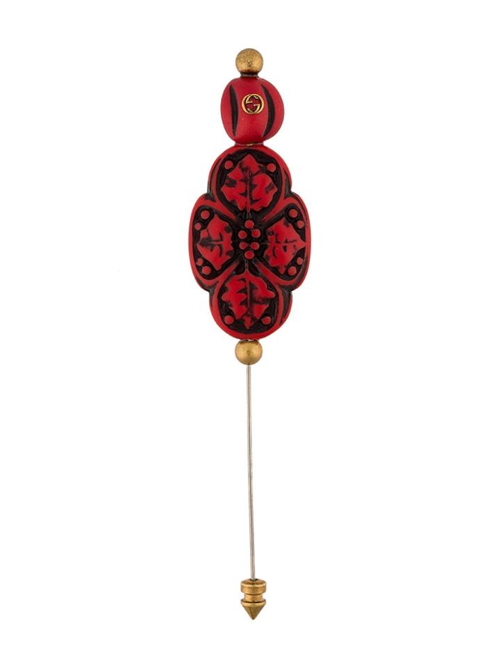 Gucci Vintage-style Floral Motif Pin - Red