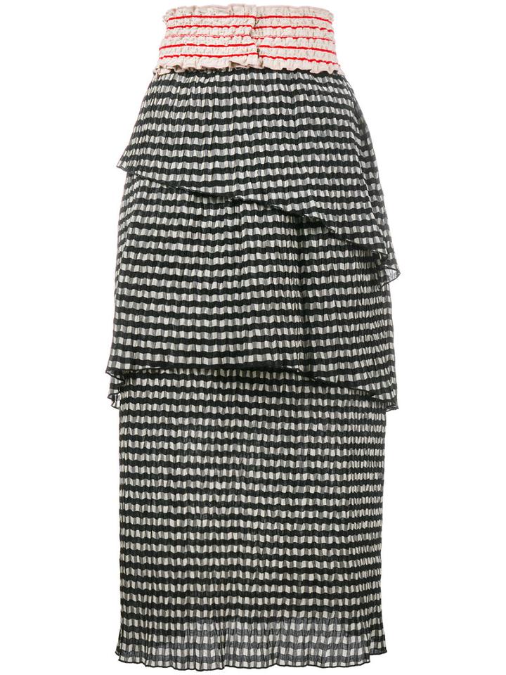 Rosie Assoulin Gingham Tiered Skirt, Women's, Size: 2, Black, Polyester/polyamide/cotton/spandex/elastane