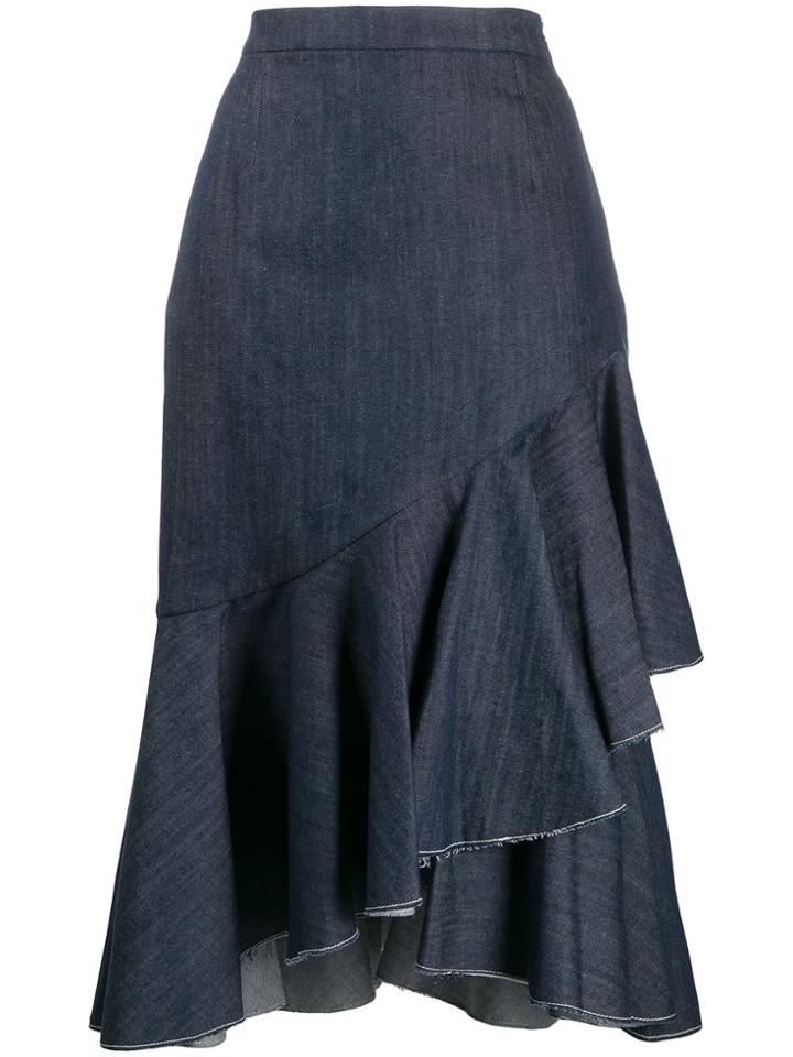 Milla Milla Asymmetric Pleated Denim Skirt - Blue