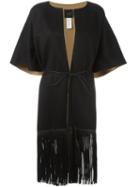 Agnona Fringed Short Sleeve Coat, Women's, Size: Small, Black, Calf Leather/wool