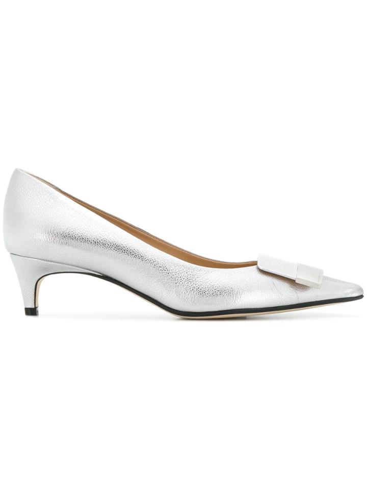 Sergio Rossi Pointed Toe Kitten Heel Pumps - Grey