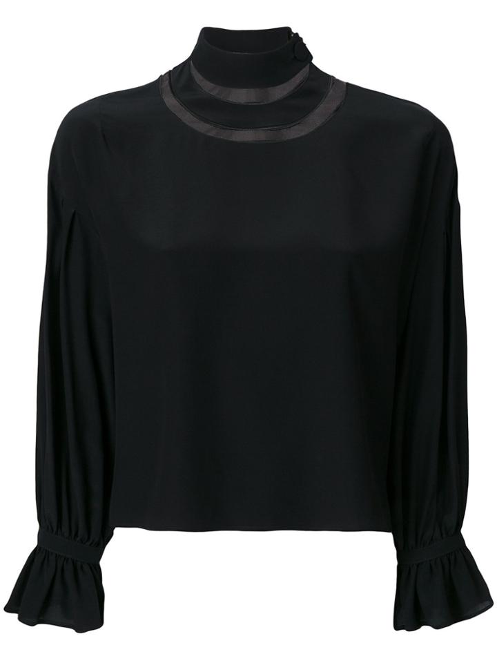 Fendi Band Collar Shift Blouse - Black