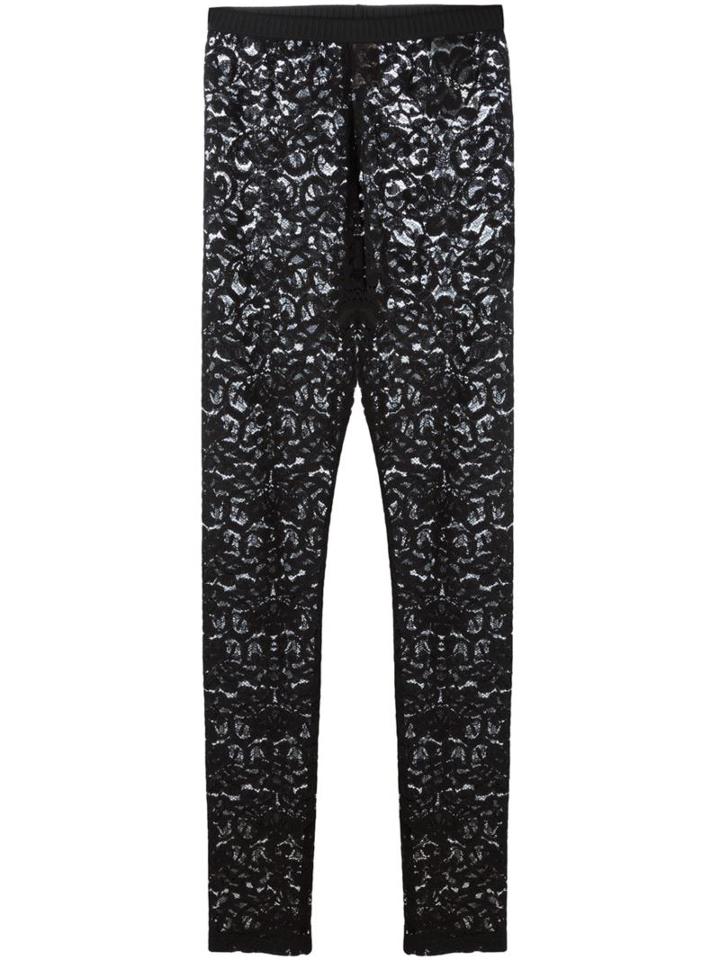 Antonio Marras Floral Lace Leggings, Women's, Size: 42, Black, Viscose/polyimide