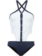 Jonathan Simkhai - Collared Oxford One Piece - Women - Polyester/spandex/elastane - M, Women's, White, Polyester/spandex/elastane