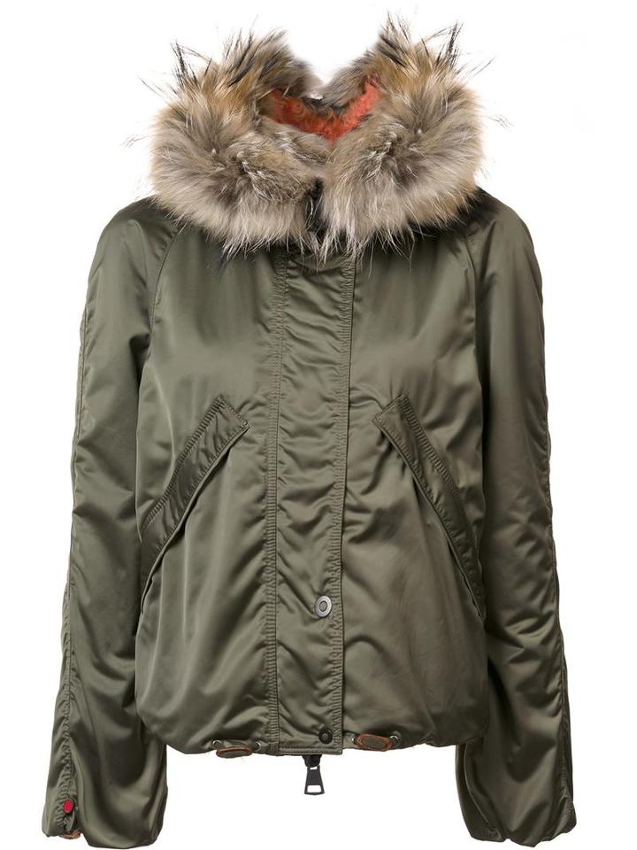 Kru Hooded Reversible Jacket, Women's, Size: Small, Green, Lamb Fur/polyester/racoon Fur