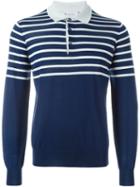 Brunello Cucinelli Striped Polo Sweater, Men's, Size: 52, Blue, Cashmere/wool