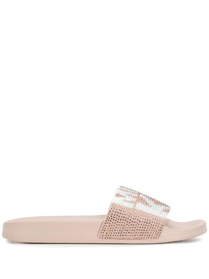 Michael Michael Kors Gilmore Embellished Graphic Logo Sliders - Pink