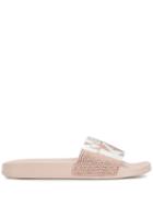 Michael Michael Kors Gilmore Embellished Graphic Logo Sliders - Pink