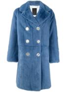 Liska Double Breasted Coat, Women's, Size: 42, Blue, Silk/mink Fur/goat Suede