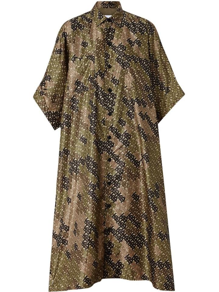 Burberry Monogram Print Nylon Twill Poncho - Green