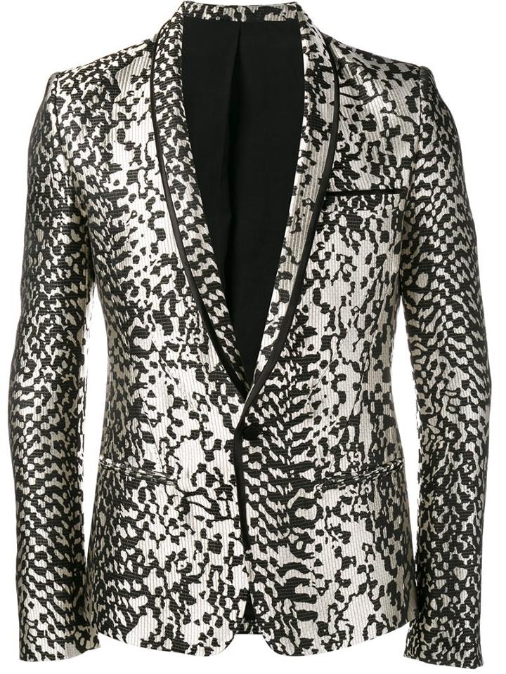 Haider Ackermann Animal Pattern Blazer, Men's, Size: 54, Black, Silk/cotton/polyester/rayon